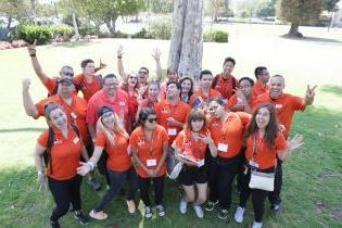  Group of Ventura College Students at FYE Orientation, text below reads: Students, Discover Support Services, and Student Life